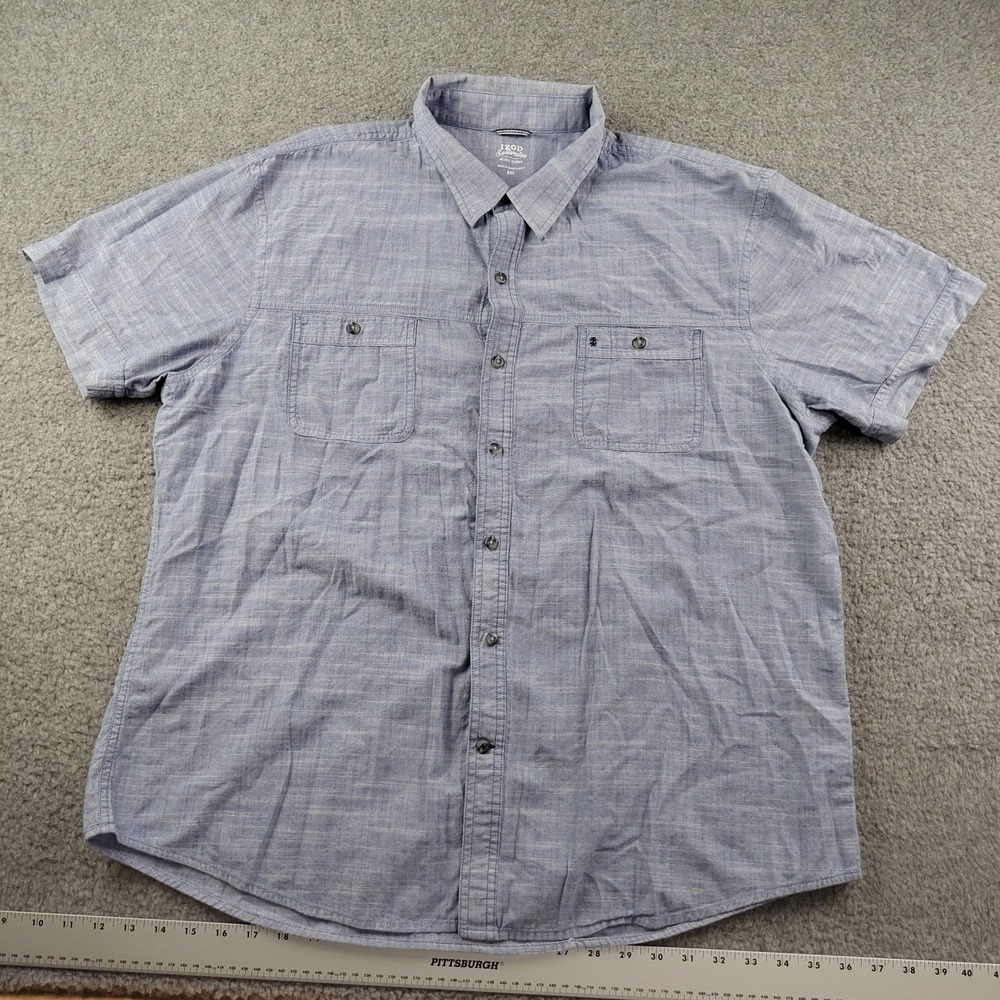 Izod Button Up Shirt Mens 2XL XXL Saltwater Relaxed Classics Blue Cotton